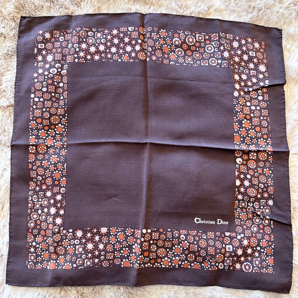 Christian Dior Vintage Brown Floral Pocket Scarf